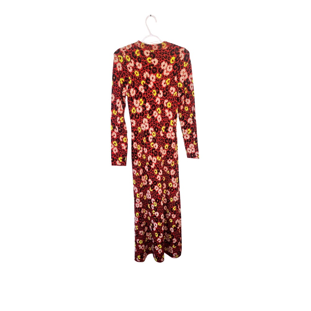 The Kooples Wool Maxi Dress Womens M Floral Leopard Animal Print Red Yellow - Picture 6 of 7